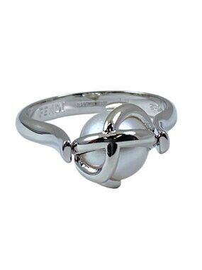Fendi Ring Logo F is Fendi Metal Faux Pearl Silver